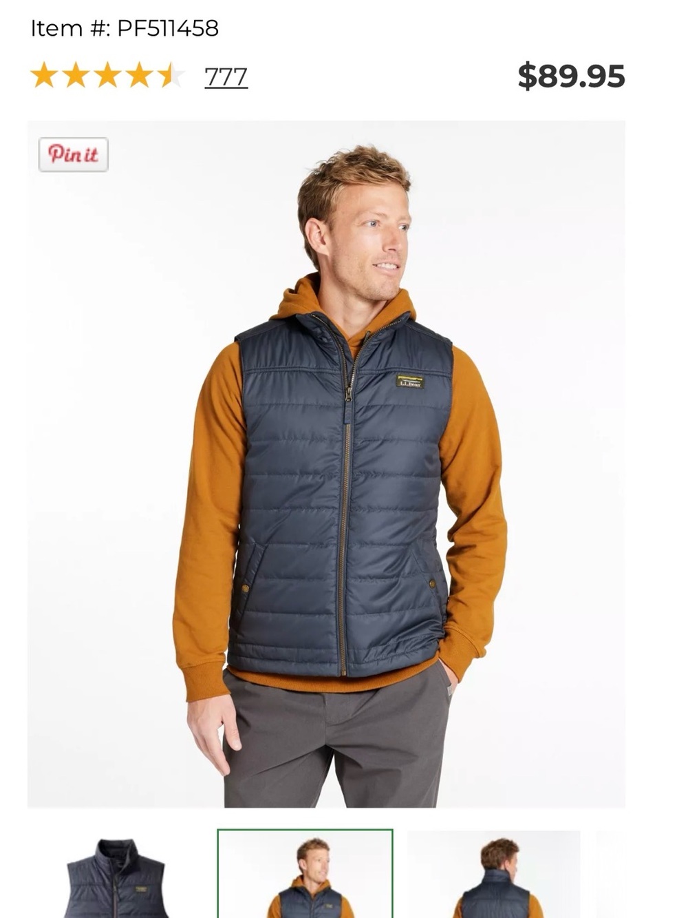 L.L. Bean Men’s Quilted Vest in Navy - new condition